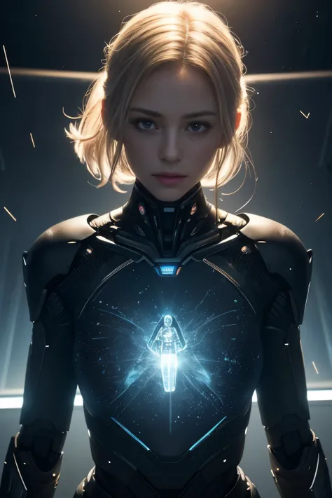 (best quality, masterpiece, 8k, highres:1.2), (realistic, detailed:1.4), Female androids made of transparent crystal emit light, colorful internal luminescence, particles of light flying around,