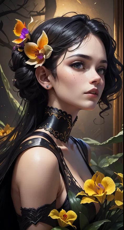 masterpiece, best quality, (((diverse group of adventurers))) interacting with uncharted dungeon environment, picking exotic flowers (marigold, orchids, iris, vines), conveying lustful danger, impacting landscape, dynamic engagement, rich textures, fusion ...