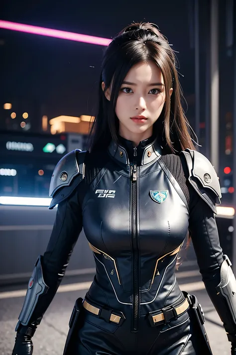 Game art，The best picture quality，Highest resolution，8K，((A bust photograph))，((Portrait))，(Rule of thirds)，Unreal Engine 5 rendering works， (The Girl of the Future)，(Female Warrior)，22 year old girl，(Long hair casual)，(Future-style military wear，A beautif...
