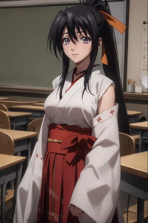 Akeno Himejima,eft_dxd_akeno,16 HD, ponytail,
BREAK (lace choker, plaid, japanese clothes, (checkered kimono:1.1), wide sleeves, fishnet gloves, hakama skirt:1.2)
BREAK indoors, classroom,
BREAK cowboy shot, light smile, arm behind back,
BREAK (masterpiece...