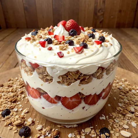 "Coconut Delight" is a delicious dessert featuring creamy coconut, fresh fruit, and crunchy granola. Made by blending coconut cream with sweetener, its layered with diced fruit and granola for a delightful treat. Chill, serve, and enjoy this simple and sat...