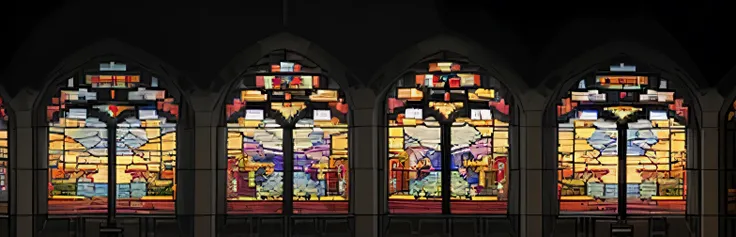 Church stained windows，pixel art