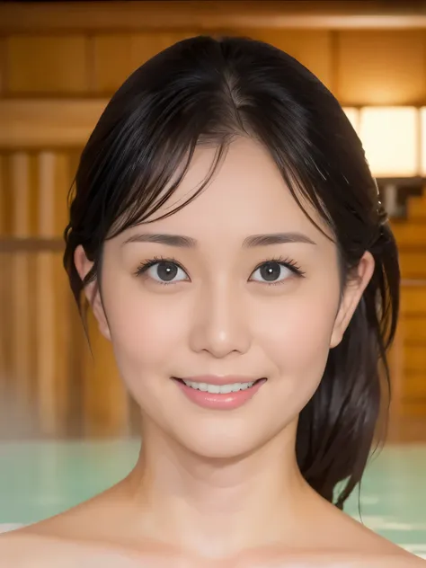 (((MHHS))), (((manami hashimoto in hot spring))), perfect anatomy, (((1girl))), Masterpiece:1.3, Best Quality:1.3, Ultra-realistic capture, Highly detailed, High resolution 16k, natural white skin, (((bath in a hot spring, onsen))), ((skin glossy, Wet skin...