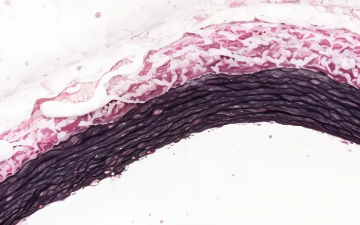 Close-up of tissue with thin pink and white lines, Histological, skin texture like a brain, muscle tissue, epicanthic fold, porous skin, flawless epidermis, capillaries, Skin pore detail, Dentate skin, micro details, Optical micrograph, Super detailed, Ver...