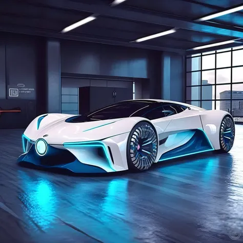 a close up of a futuristic car in a large room, very futuristic, futuristic and ethereal, futuristic design, futuristic style, futuristic cars, majestic and futuristic, futuristic, futuristic car, concept car, with sleek lines and a powerful, futuristic co...