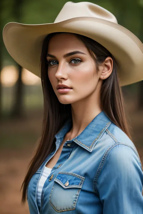 (8k, RAW photo, best quality, masterpiece:1.2), (realistic, photo-realistic:1.37), ultra-detailed,(detailed beautiful girl:1.4),1 girl,brown eyes,cowboy shot,Lauren Patrick,shirts,slender,((looking at viewer))