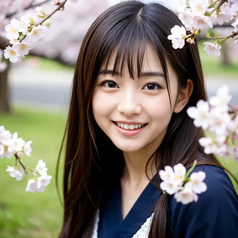 Best-quality, Masterpiece, Ultra-High-Resolution, (Photorealistic:1.4), Raw-Photo, 1girl, the most famous Japanese idol, ((overjoyed to see the first cherry blossoms)), (extremely cute face like the most popular Japanese idol, (extremely beautiful big-blac...