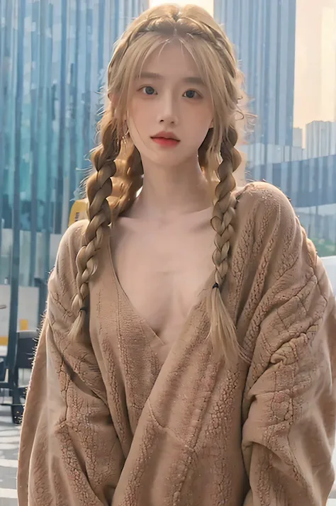 blond，long braids，，masterpiece，brown eyes，whole body，nude，full，White skin