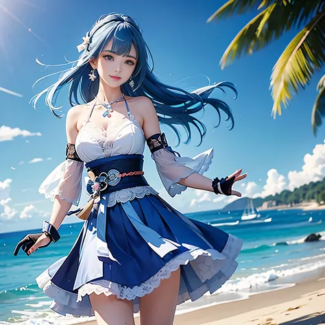 Low - Angle,from below,very the wind is strong,skirt lift,panty shot
(1 girl),(Raiden Shogun in Genshin Impact),  ((masterpiece, highest resolution,highest quality)), (beautiful illustrations),(Beautiful semi-long blue hair),(beautiful blue eyes), (White e...