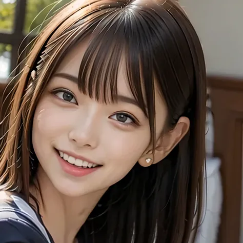 (Photoreal:1.4), (Super detailed), (highest quality), (best shadow), (masterpiece), ultra high resolution, 1 girl, (alone), bob hair, (pink silk blouse:1.2), (big breasts), smile, Upper body, Depth of written boundary, With background: (living room)