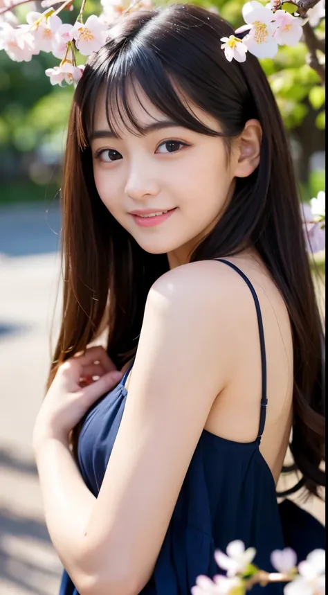 Best-quality, Masterpiece, Ultra-High-Resolution, (Photorealistic:1.4), Raw-Photo, 1girl, 16-years-old, the most famous Japanese idol, ((overjoyed to see the first cherry blossoms)), wearing spring-clothes with cute-design, (extremely cute face like the mo...