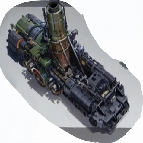 There is a model of a train engine，There are many tubes, Industrial manned spacecraft, detailed crash space ship, Solar Punk Hover Car, prominent keel-mounted railgun, Rocket League, detailed spaceship, Military aircraft carrier equipment, Sunpunk spaceshi...