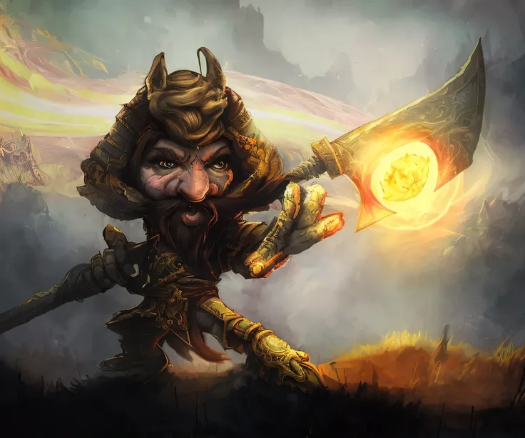 A fantasy style digital painting of a gnome warrior, world of warcraft style, magic the gathering style, highly detailed, digital painting, artstation, concept art, smooth, illustration, detailed illustration, pastel tetradic colors, magic the gathering, h...