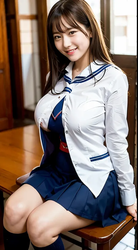 smile　Japan Girls School Uniforms　big breasts　thighs