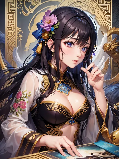 ((highest quality)),(ultra high resolution),(Super detailed),(detailed description),((best CG)),(best work of art),super precision art,amazing drawing art,(Chinese fantasy art with precise details:1.5), (adult women:1.6),(beautiful and well-shaped face:1.5...