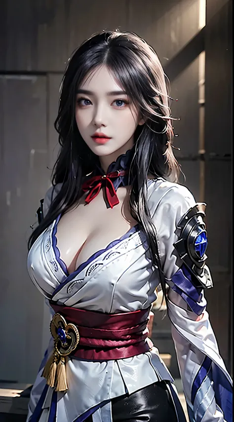 lifelike, High resolution, 1 girl, long white hair, beautiful eyes, normal breast, Raiden General costume