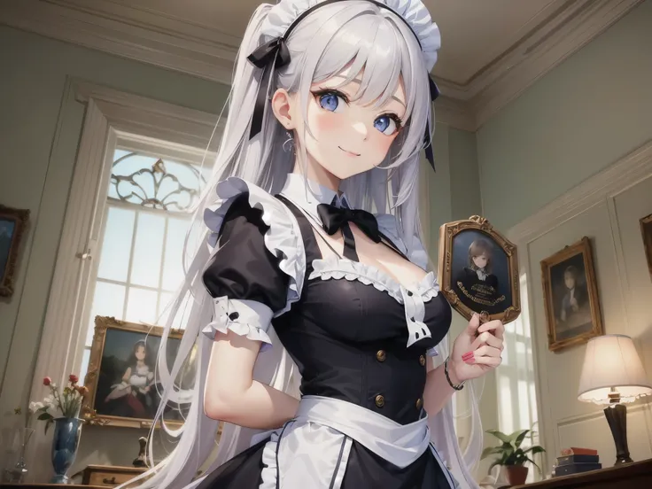 ((highest quality)),(ultra high resolution),(Super detailed),(detailed description),((best CG)),(best work of art),super precision art,amazing drawing art,(Art with precise details:1.5), (maid:1.6),(beautiful and well-shaped face:1.5)(cool beauty:1.4),,(緻密...