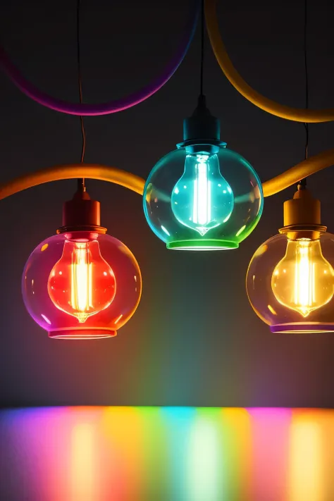 Luminous objects，a close up of a group of colorful lamp in the dark, rgb lamp, small lead lamp, rgb lead lamp, Colorful lights, colour lead, glowing leads, multiple colour, lead, very high quality lamp, lead color, bright lead lamp, leads, colored lighting...