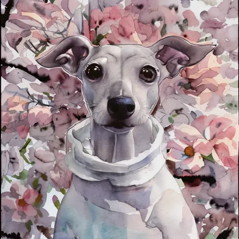 cute、italian greyhound、watercolor painting、An illustration、Yaezakura