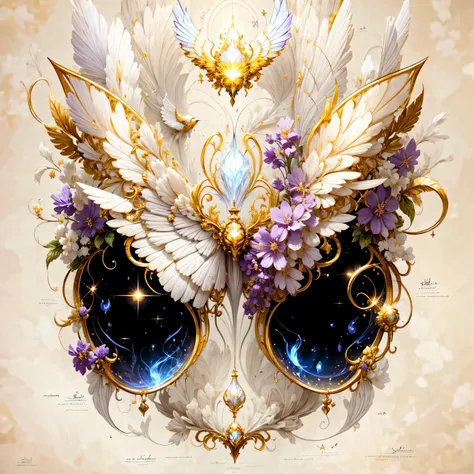 Aries elements，bright gold or silver，broad and powerful，Wings may have stars or flame designs