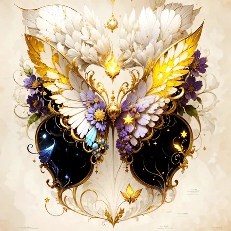 Aries elements，bright gold or silver，broad and powerful，Wings may have stars or flame designs