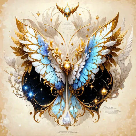 Aries elements，bright gold or silver，broad and powerful，Wings may have stars or flame designs