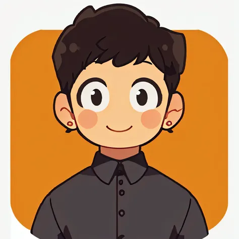 a cute girl Simple round headshot of a boy , face to camera, smiling, simple colors, white background, cartoon