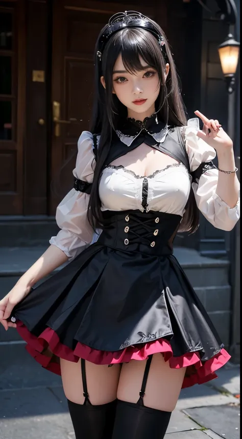 top-quality　​masterpiece　8k masterpiece　face with ultra-detailed details　draw the face in detail　one woman wearing gothic lolita...