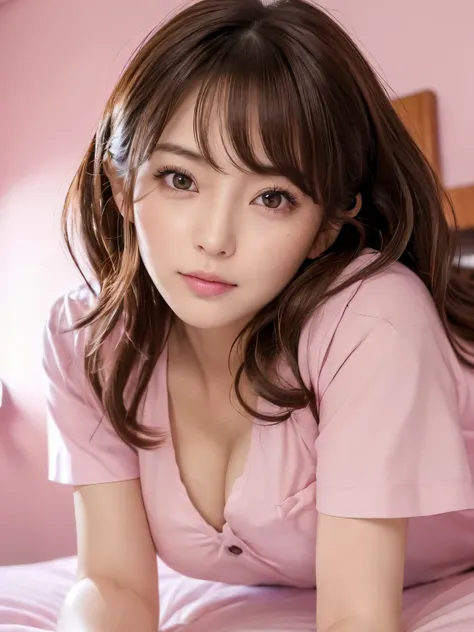 (1 woman、Japanese、30 years old、Refreshing、clear、seems kind、stylish、(narrow eyes),long eyes、Pitiful、cute like an angel、cute、black eyes、Idol,actress,）,(very cute)、(chestnut hair:1.4),（curly hair:1.4）,(medium long hair),(enchanting eyes),(highlight on eyes:1....