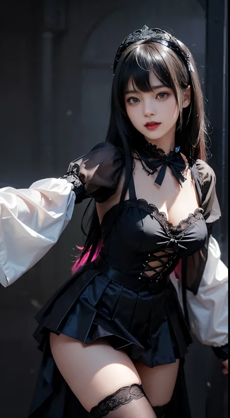 top-quality　​masterpiece　8K Masterpiece　Face with ultra-detailed details　Draw the face in detail　One woman wearing Gothic Lolita　Full body photo　kawaii pose　Sexy Pictures　Focus on the face　Kamimei　Close-range photography　The majority of users on the screen...