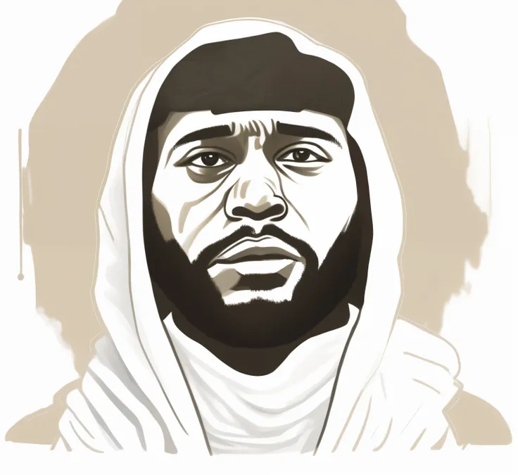 Painting of a man wearing a hoodie on his head, face of jesus, 太いvector line drawing, intense line drawing, drawn in microsoft paint, outline art, vector line drawing, Digital Line Art, line drawing portrait, face line drawing, Vector ink drawing, thin lin...