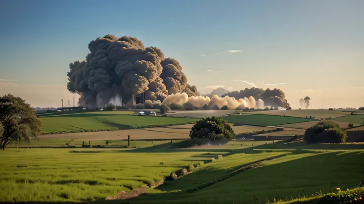 Paddy crops burning in the field thats makes smokes 