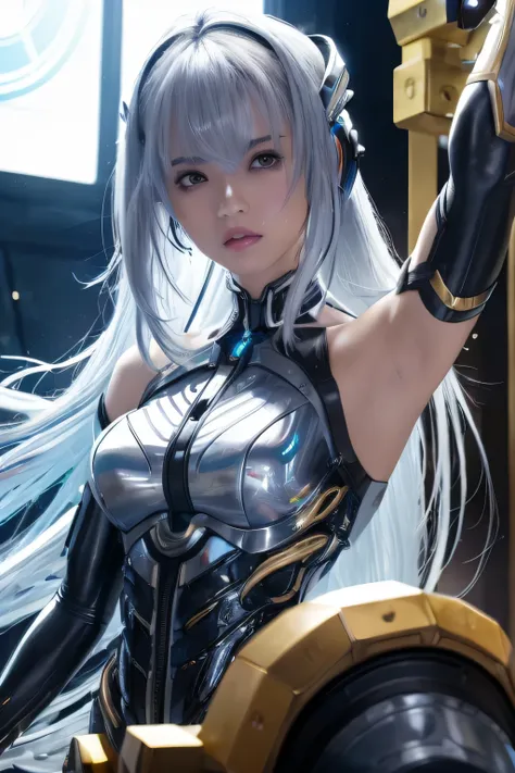 (RAW image quality:1.4), highest quality、masterpiece、ultra high resolution、(realistic:1.4)、1 girl、light blue hair、straight hair, beautiful shiny hair、white and glossy skin、Sexy Cyberpunk Girl、((Ultra realistic details))、shadow area、octane rendering、super s...