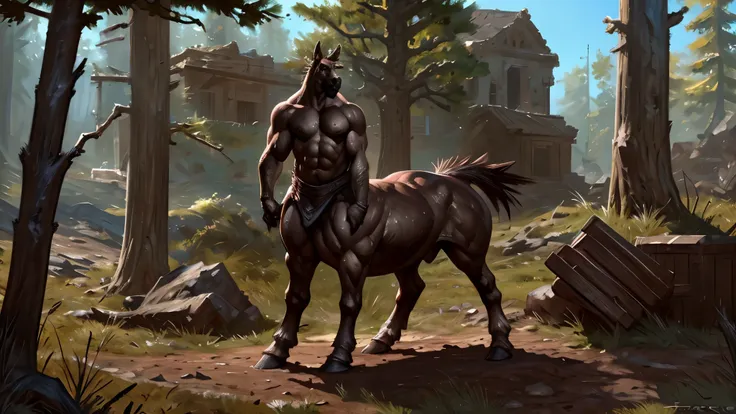 (by zeforge), (by taran fiddler), (by trogan), a male centaur with big balls and a heavy horse cock having an orgasm.