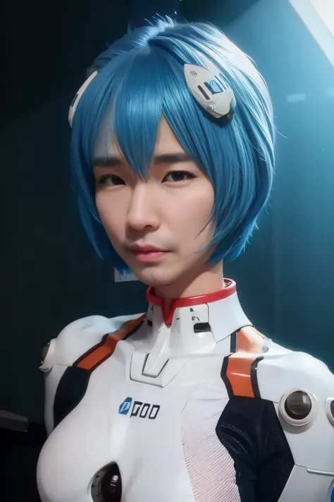 arafed woman with blue hair and white bodysuit poses, rei ayanami, ayanami, portrait anime space cadet girl, inspired by ren mei...