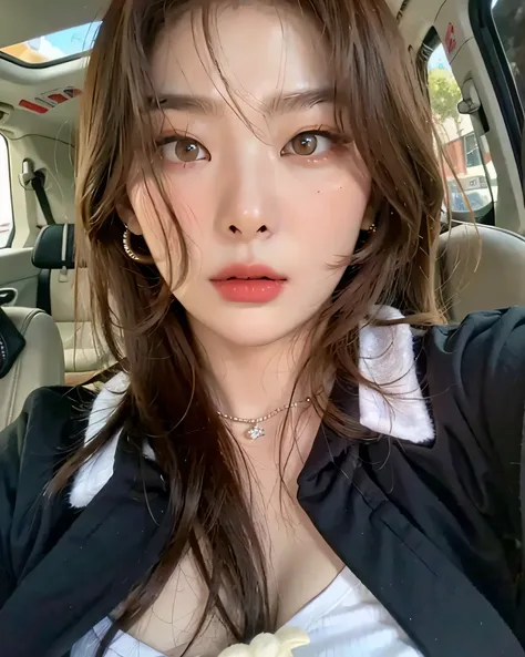 Ulzzang, Seulgi, veludo vermelho, olhar sexy, Linda, serious look, selfie