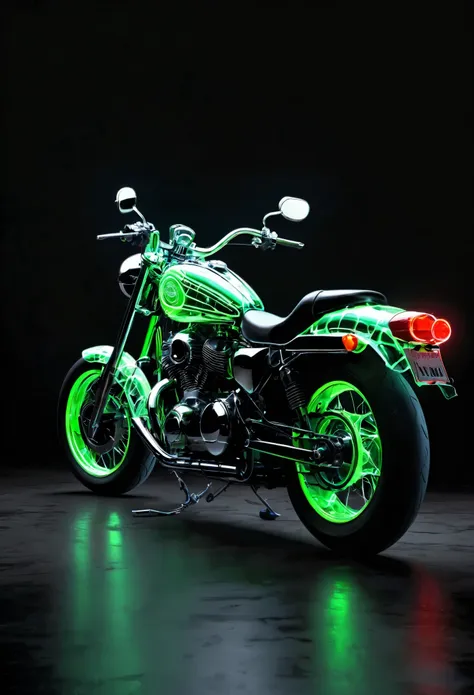 in style of nick veasey，motorcycle，neon special effects，glowing special effects，high definition，high resolution， dynamic perspec...