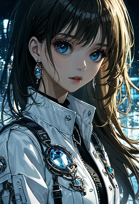 masterpiece, high resolution, screenshot, best quality, 1 girl, (there is a scar on the left eye), white cropped jacket, very de...