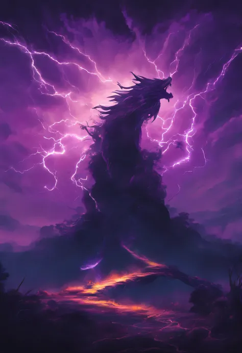 black purple thunder and lightning，dragon，lightning，universe，transcend，，world，Tree，surface，horizon