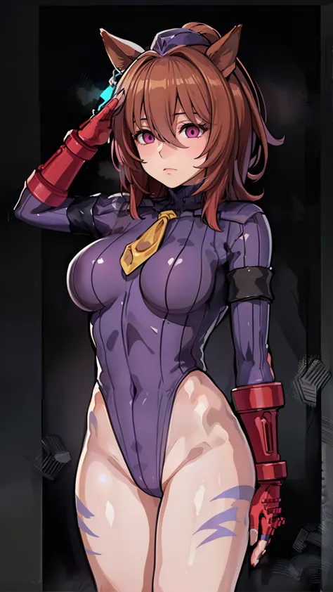 1 girl,nsfw,agnes tachyon ,(uma musume),clavicle, absurd, brainwashing,combatant, empty eyes,((purple glowing eyes 1.5)),  huge ...