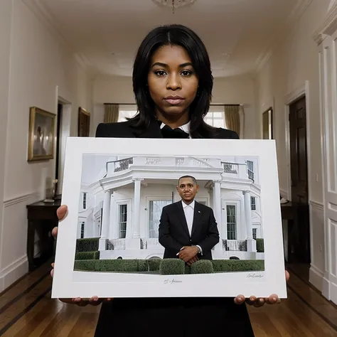 Imagine of a hand-drawn picture of a black president standing in white house