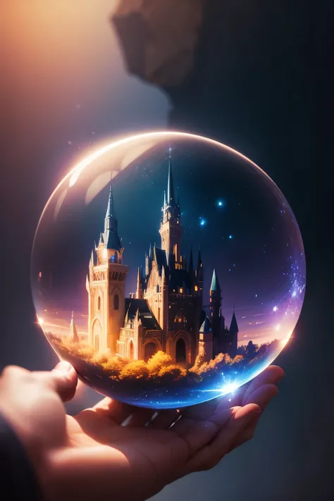 Beautiful sparkling crystal ball, Mysterious magical fantasy enchanting air, cinematic shot, Cinematic scene, Stunning, Breathtaking, A sense of magic in the air, magical fantasy, diffuse lighting