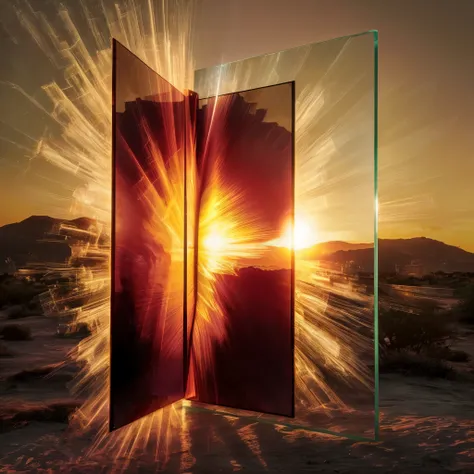 arafed image of a large mirror with a sun setting in the background, doors that are cosmic portals, marc adamus, otherworldly visuals, artist unknown, awe - inspiring award - winning, beeple and mike winkelmann, doors of perception, beeple and jean giraud,...