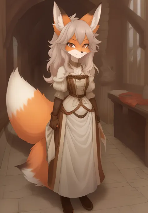 best quality, super detailed illustration, (fox girl:1.4), high, stately, fluffy fur, disheveled thick hair, bandit clothing in ...