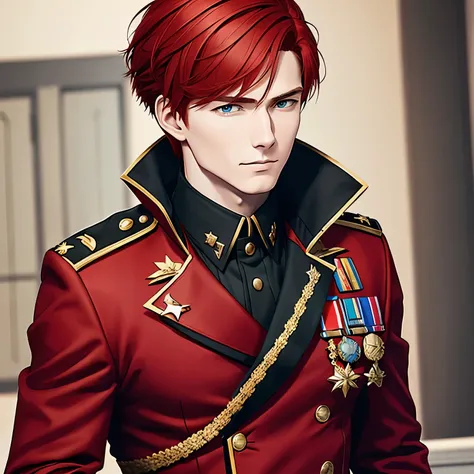 A Red hair guy with military general suit 