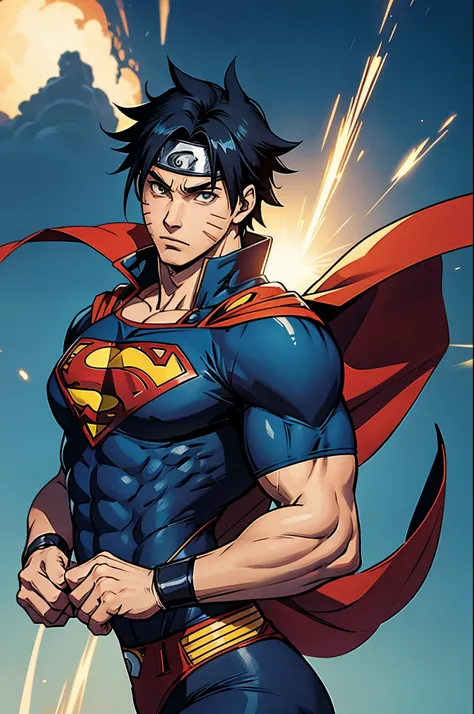 Naruto como Superman, realista, perfeito, corpo inteiro