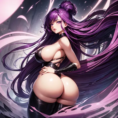 1 girl, red-purple hair, very long hair, violet eyes, beautiful eyes, big eyes, big lips, glossy lips, very curvy body, big breasts, long legs, big butt, wide hips, thick thights, defined image, seductive gaze, sexy, suit, whole body dressed in suit, forma...