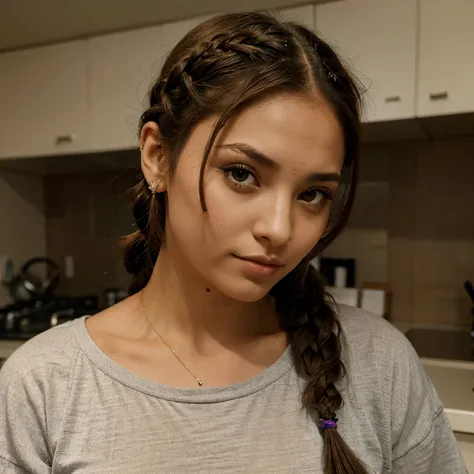 Chica morena con trenzas y un pircing en la ceja 