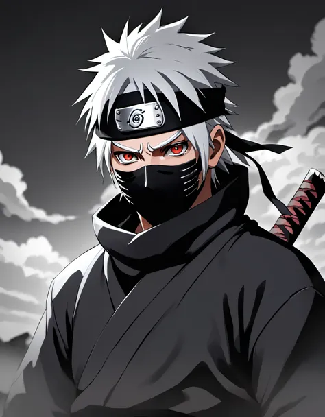 sharingan, konoha, sensei, silver hair, one eye covered, calm expression, jonin, hidden leaf village, ninja, copy ninja, elite, ...