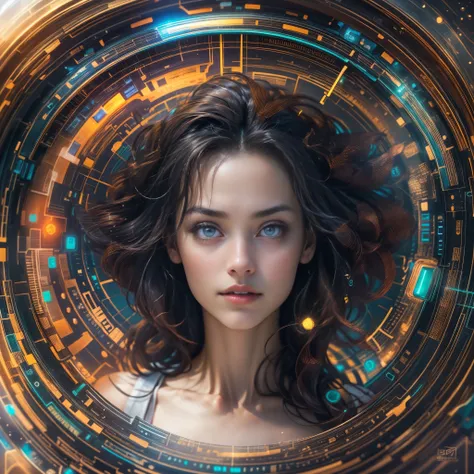 (highest quality,4k,8K,High resolution,masterpiece:1.2),Super detailed,(realistic,photorealistic,photo-realistic:1.37),Equipped with time travel device,time leap,beautiful girl,A stunning depiction of time and space,retro futuristic costumes,mysterious atm...